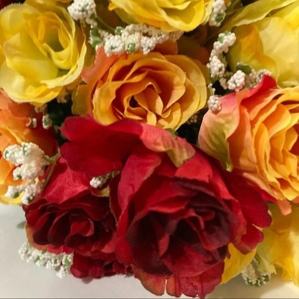 Roses Artificial Flowers Red Yellow Pink 2 Bunches 16